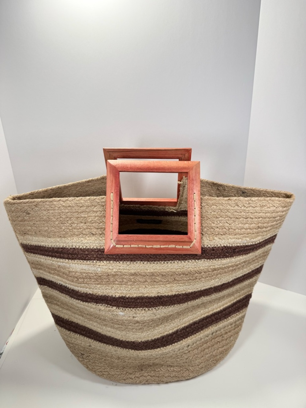 Olivia Miller Women's Atlas Tote with Coral Square Wooden Handles